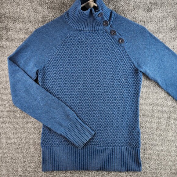 North Face Womens Small Blue Mock Neck Sweater 1/4 Button Cotton Wool Nylon - Picture 1 of 12